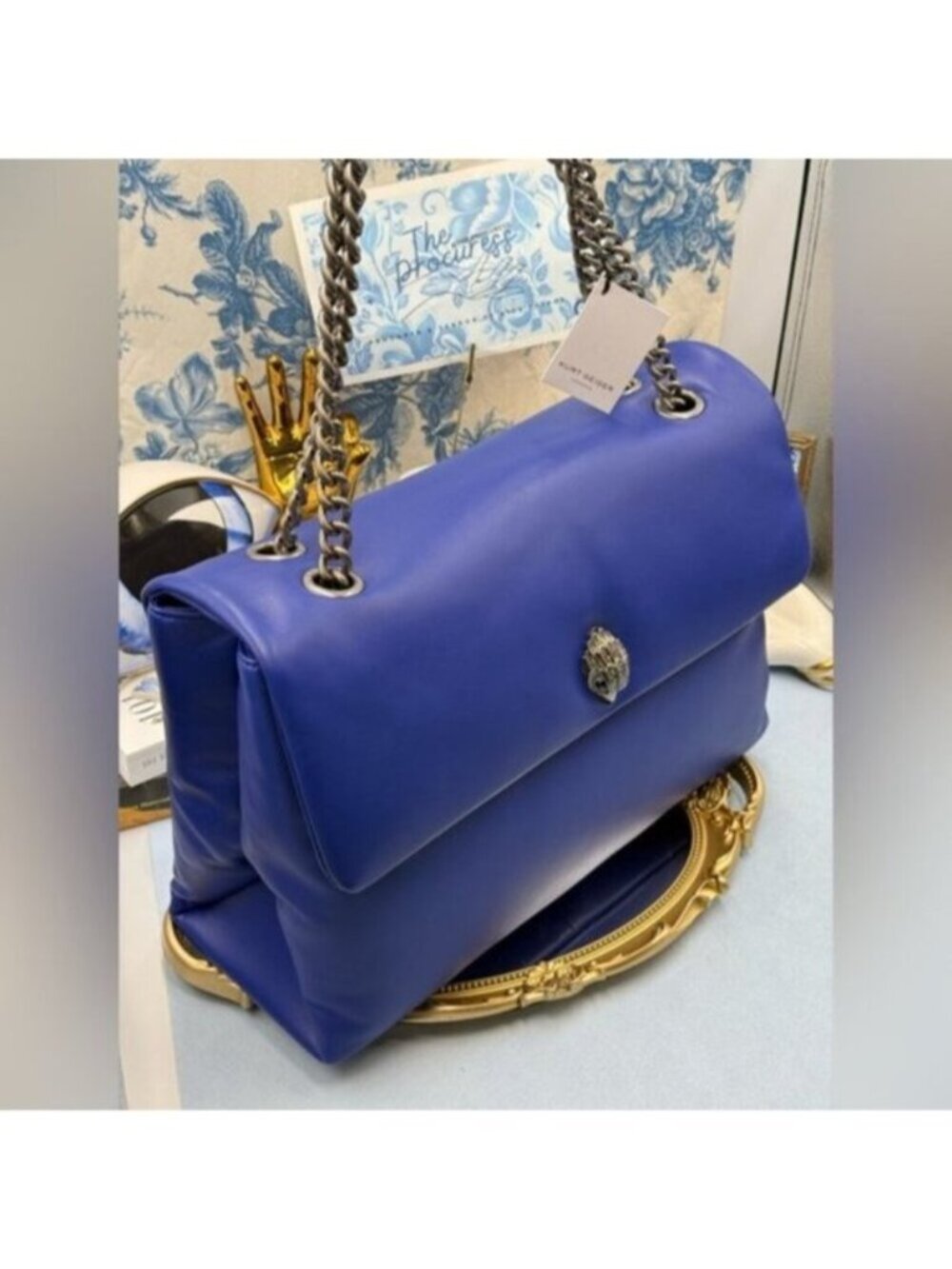 🆕 KURT GEIGER LONDON 🧿 NWT XXL Kew Leather Bag, Deep Blue - Picture 4 of 16